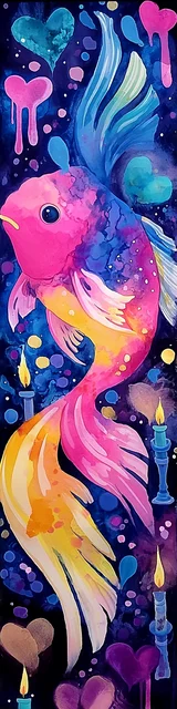 Free printable fish bookmark featuring single flowy fish with candles